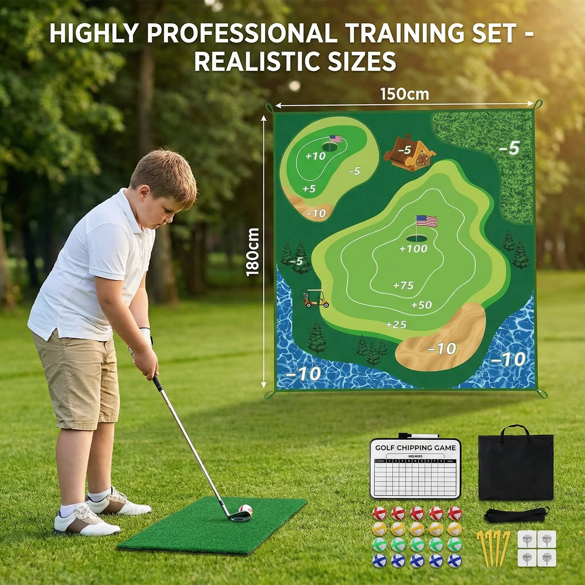 2in1 Golf Training & Play Set – Indoor & Outdoor Swing Mat with Target Wall & Club - Image 5