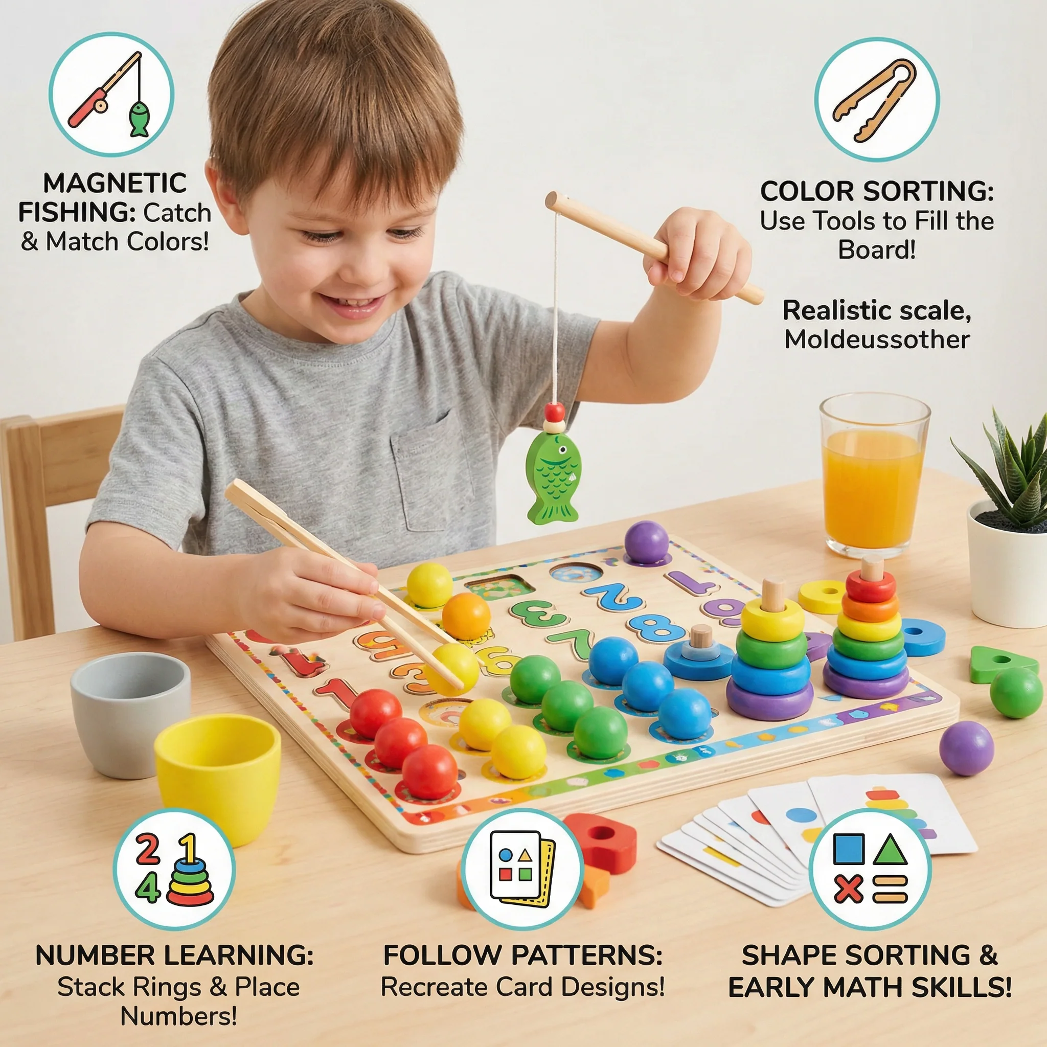 6-in-1 Montessori Wooden Fishing Game – Numbers, Colours & Fine Motor Skills Learning Toy for Kids - Image 3