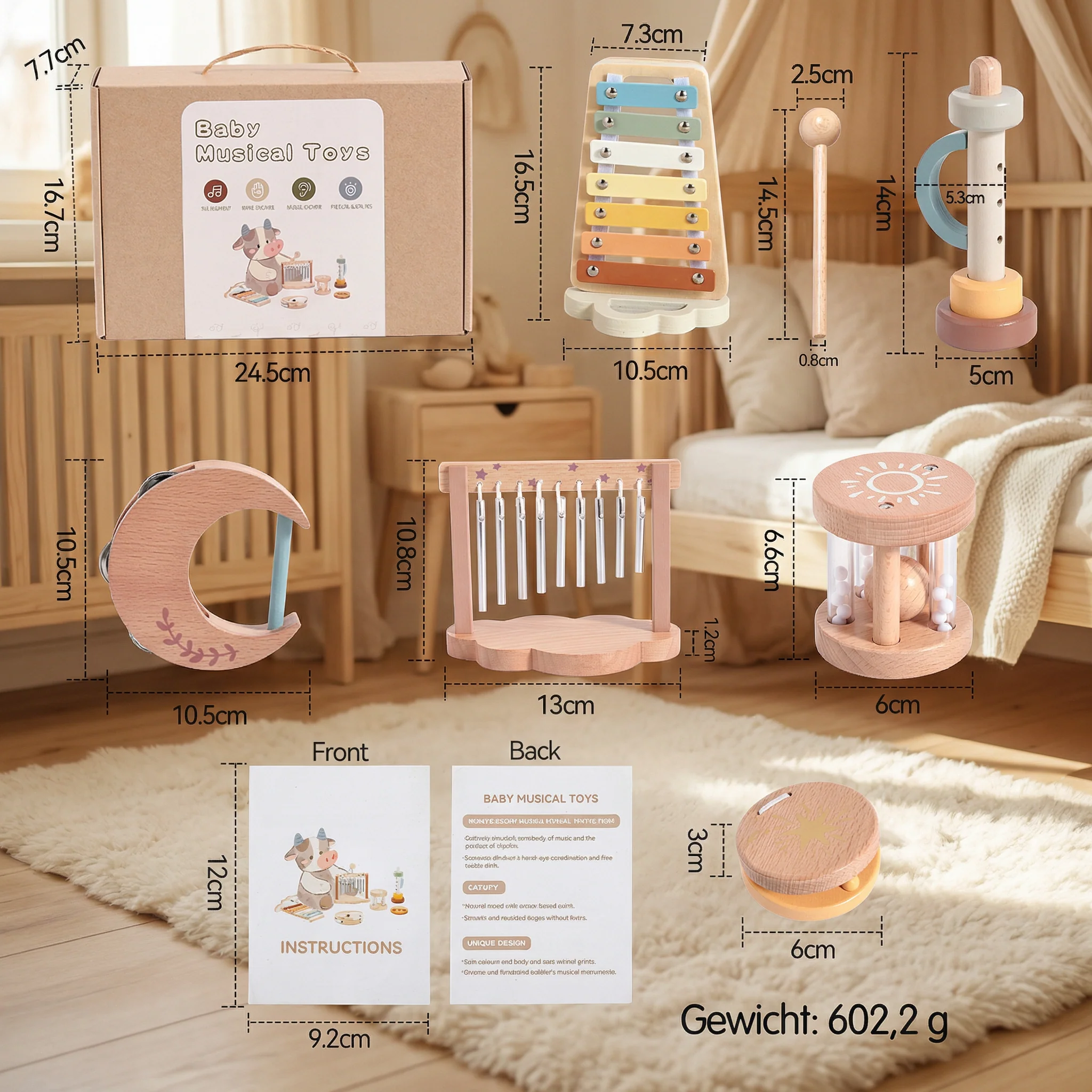 6-Piece Wooden Baby Musical Instrument Set – Sensory Sound & Music Toy - Image 6