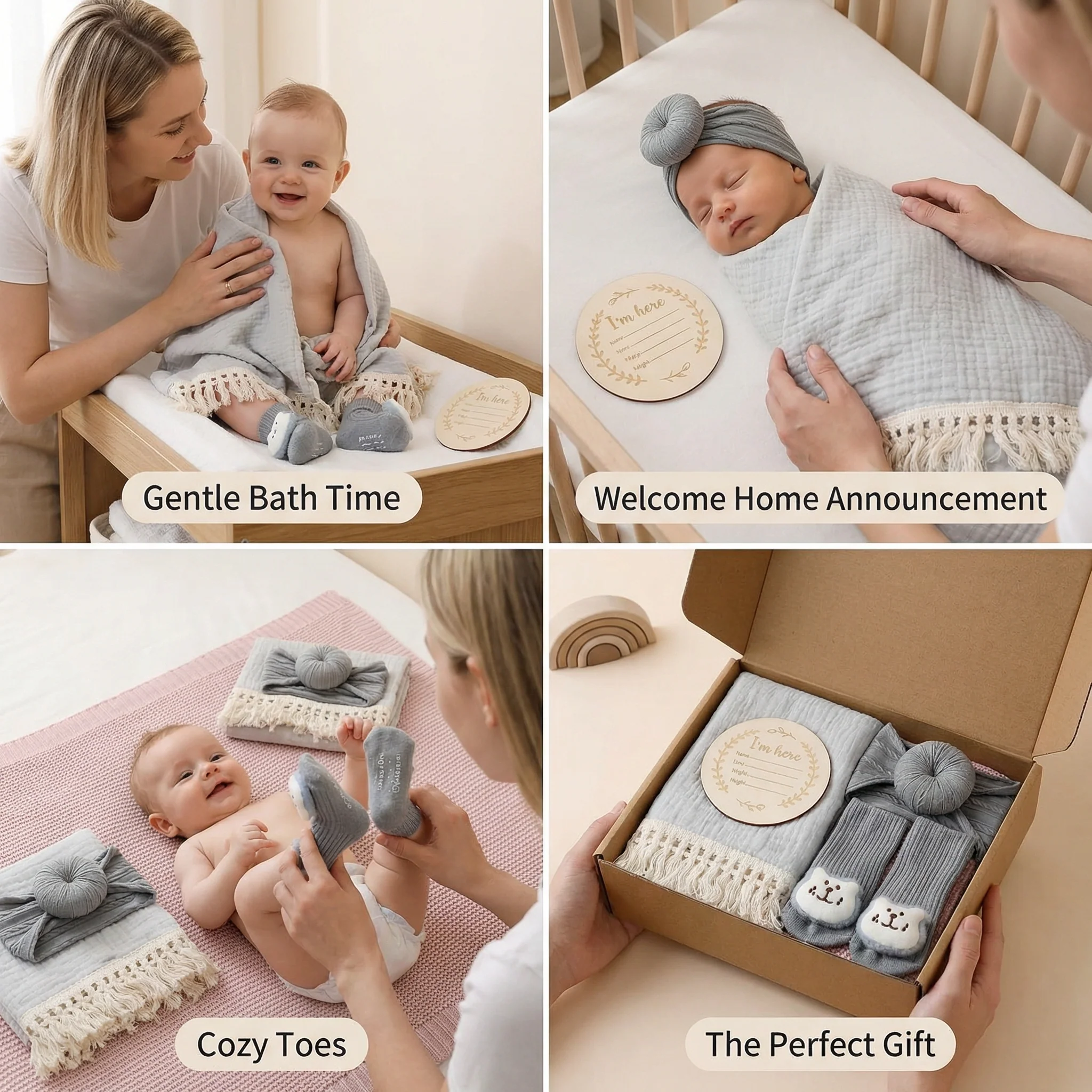 Baby Care Gift Box – Towel, Socks or Headband & Bath Brush for Newborns - Image 4