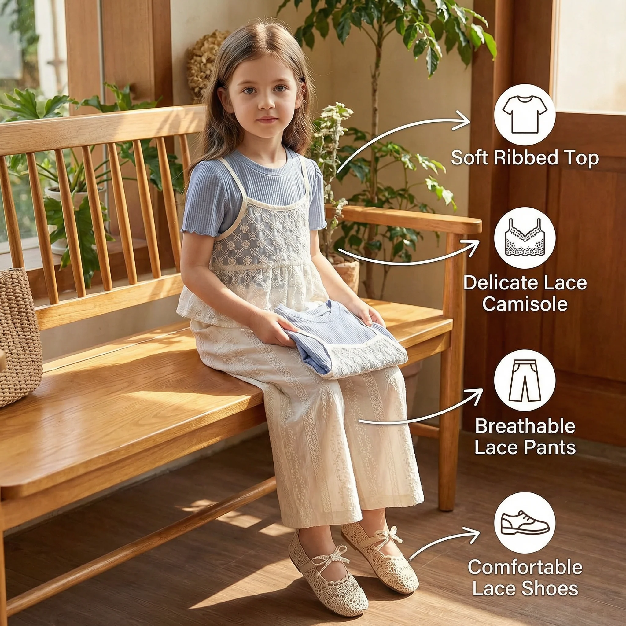 Baby Girl 3-Piece Summer Outfit – Lace Short Sleeve Top & Pants Set - Image 3