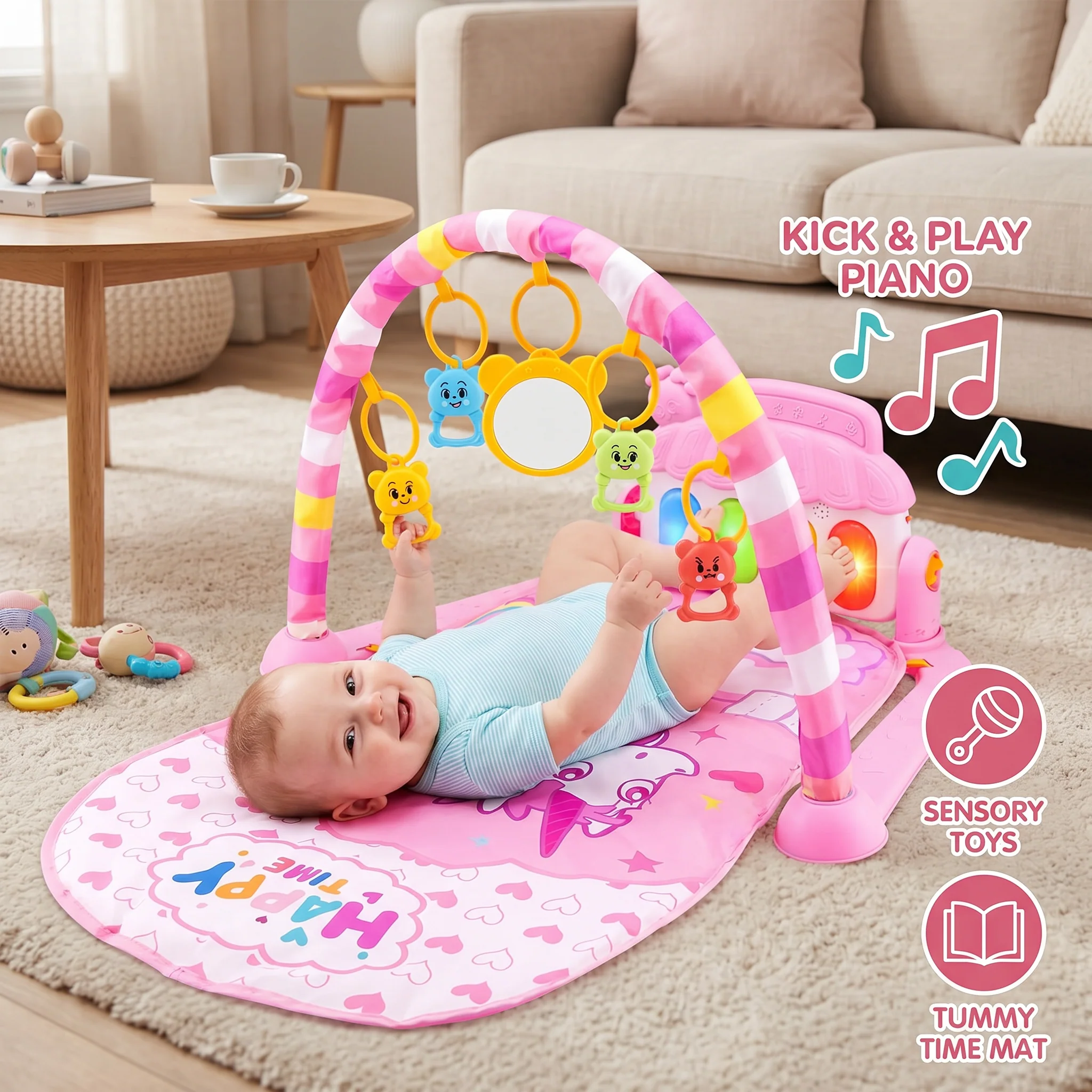 Baby Music Play Gym with Piano– Interactive Sensory Activity Mat (0–24 Months) - Image 3
