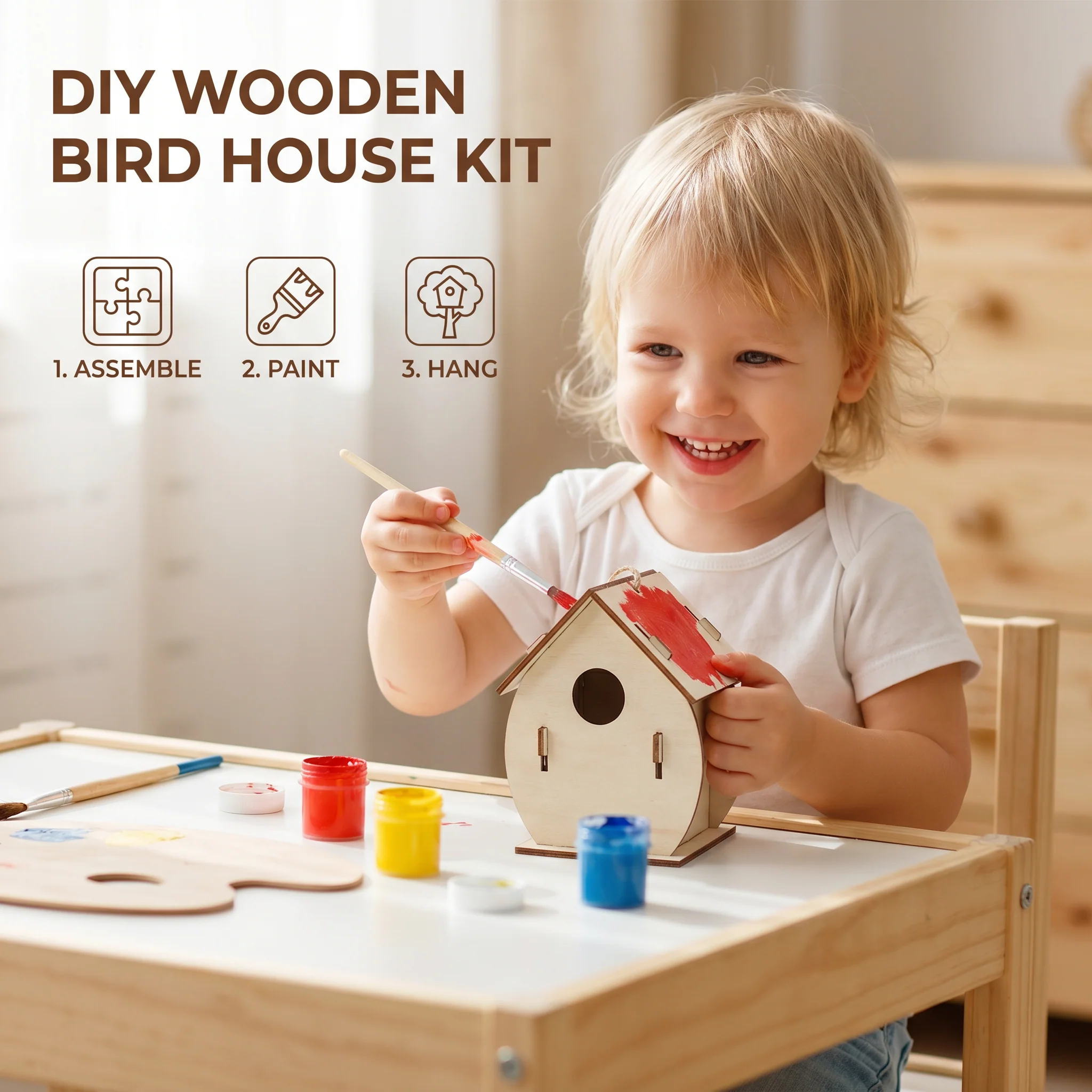 Colorful DIY Wooden Birdhouse Kit for Kids – Paint & Craft Set - Image 3