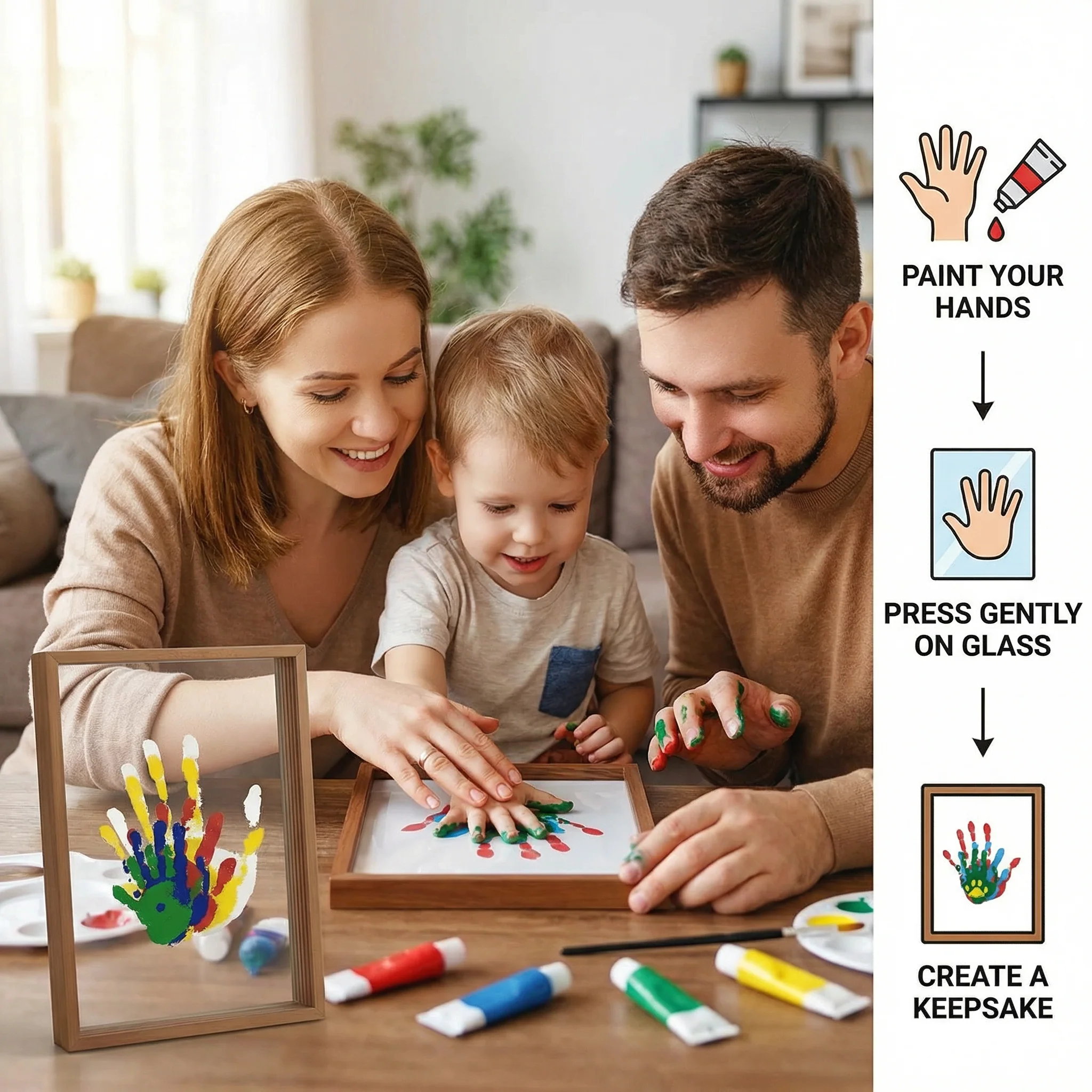 DIY Wooden Handprint Photo Frame Kit – Family Keepsake Set with Paints - Image 3