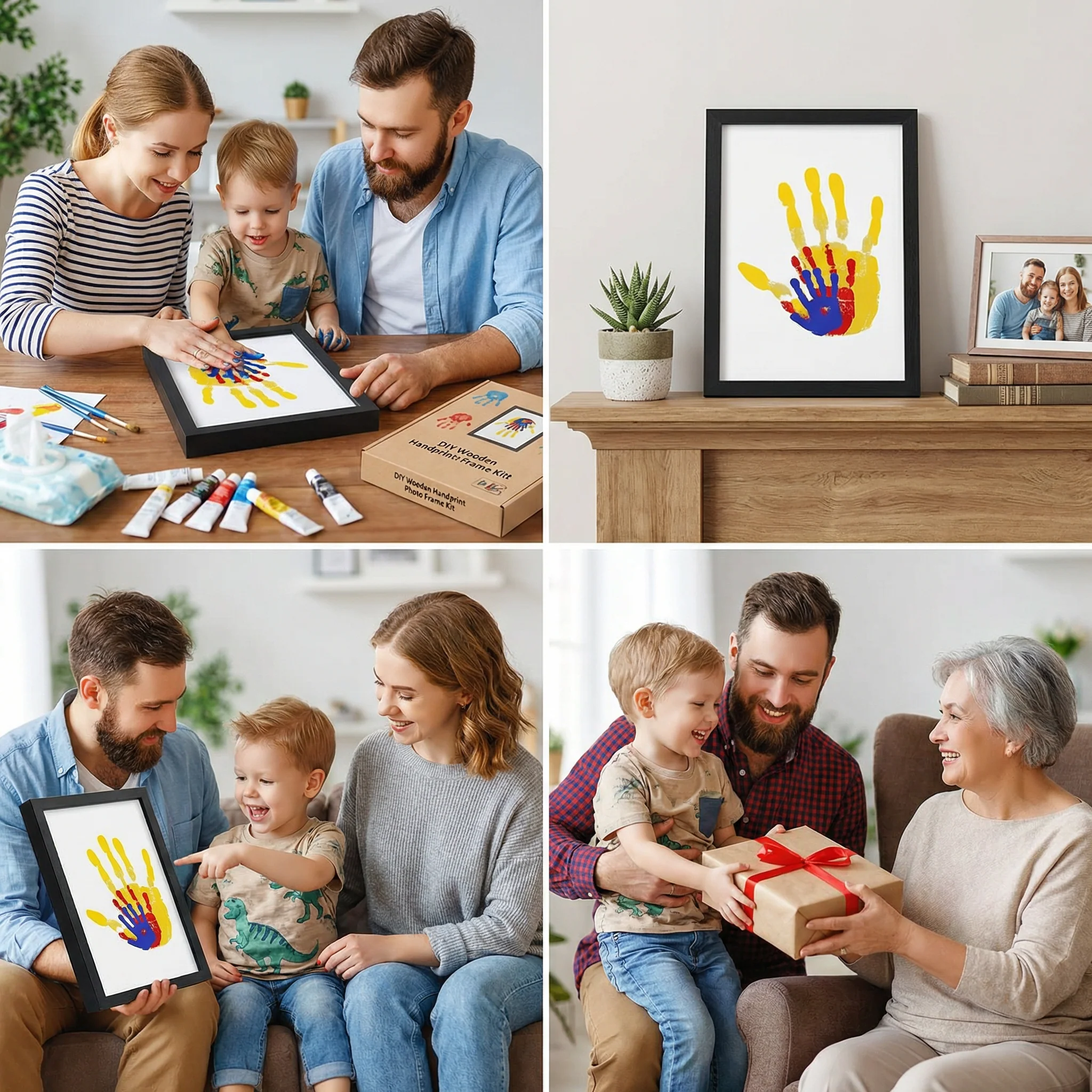 DIY Wooden Handprint Photo Frame Kit – Family Keepsake Set with Paints - Image 4