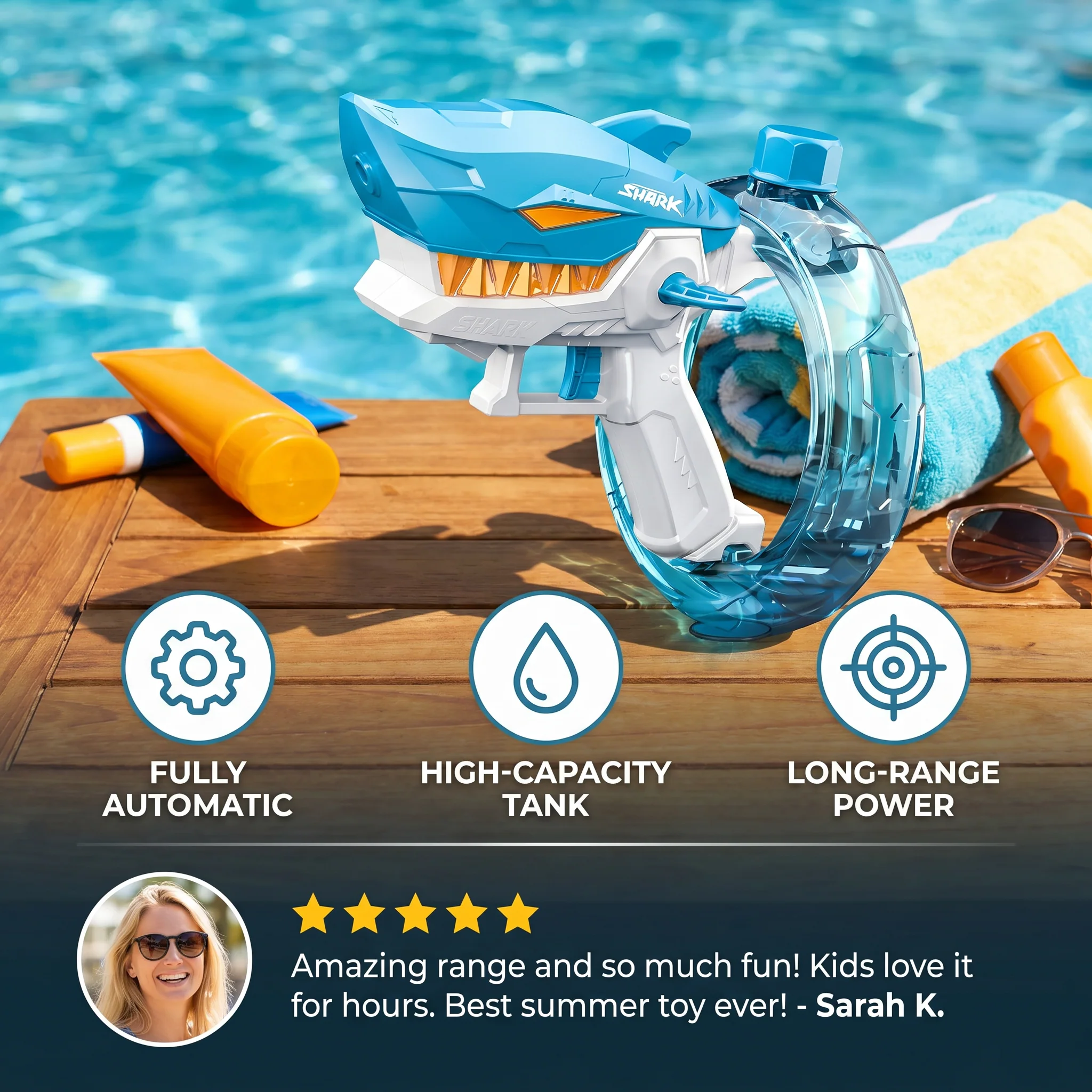 Electric Shark Water Gun for Kids – Fully Automatic Water Blaster for Hot Summer Fun - Image 2