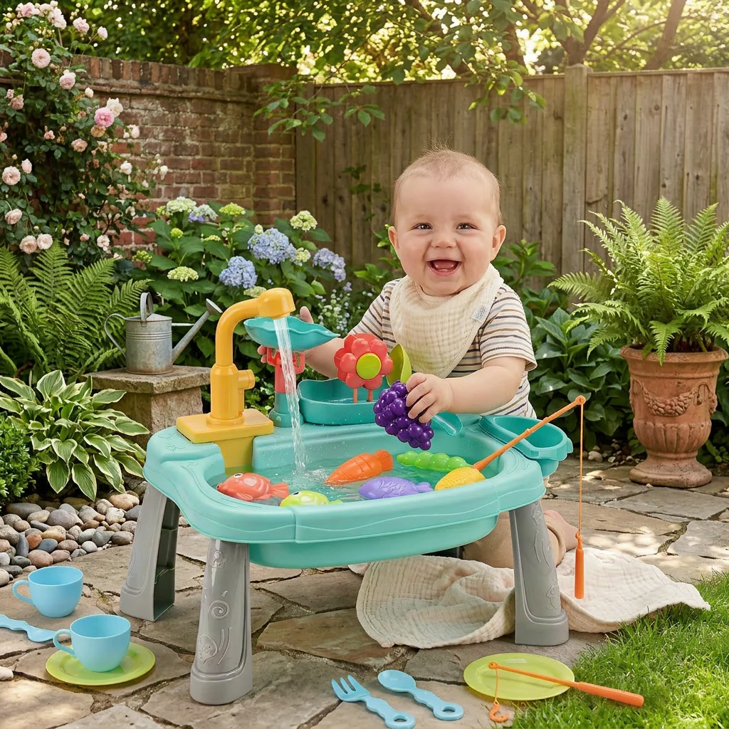 Ergonomic Elevated Kids Kitchen Sink Playset with Electric Running Water - Image 6