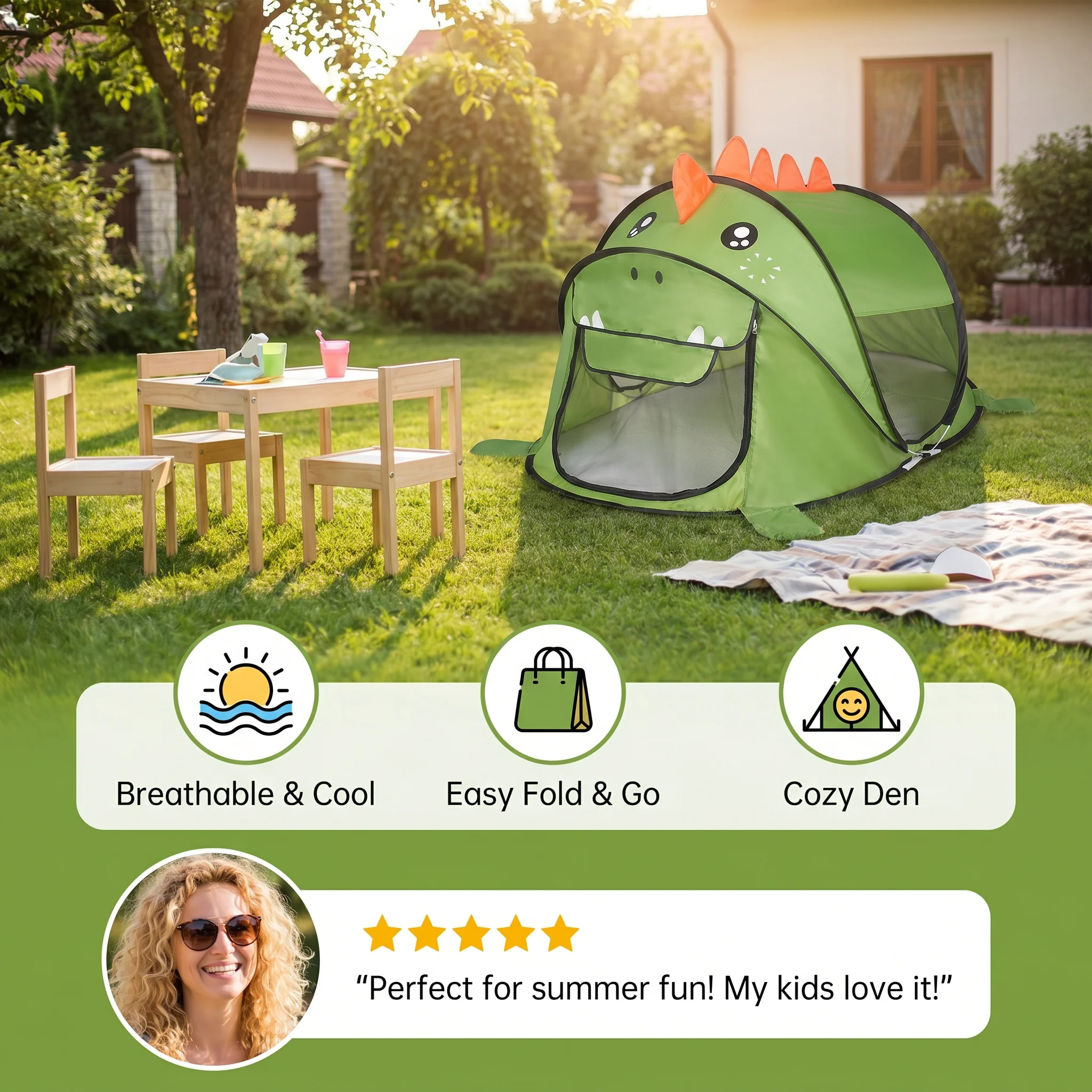 Foldable Dino Play Tent for Kids – Perfect for Warm Days & Cozy Playtime - Image 2