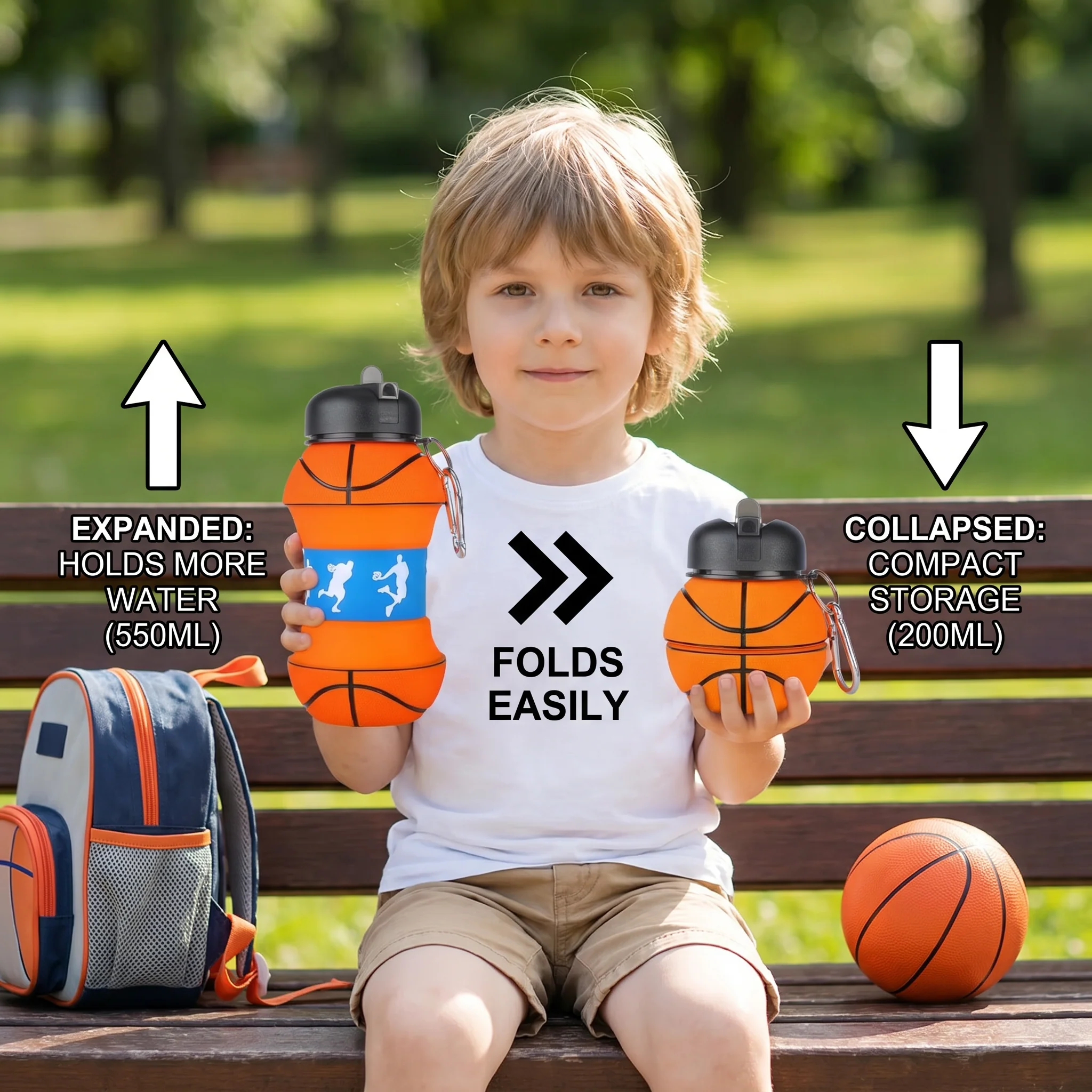 Foldable & Durable Silicone Football Water Bottle - Image 4