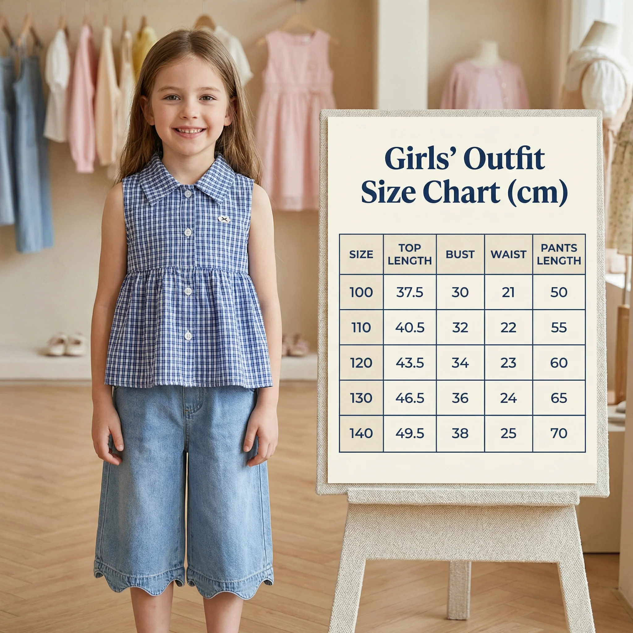 Girls’ Spring & Summer 2-Piece Outfit – Plaid Cotton Blend Top & Versatile Denim Pants Set - Image 5