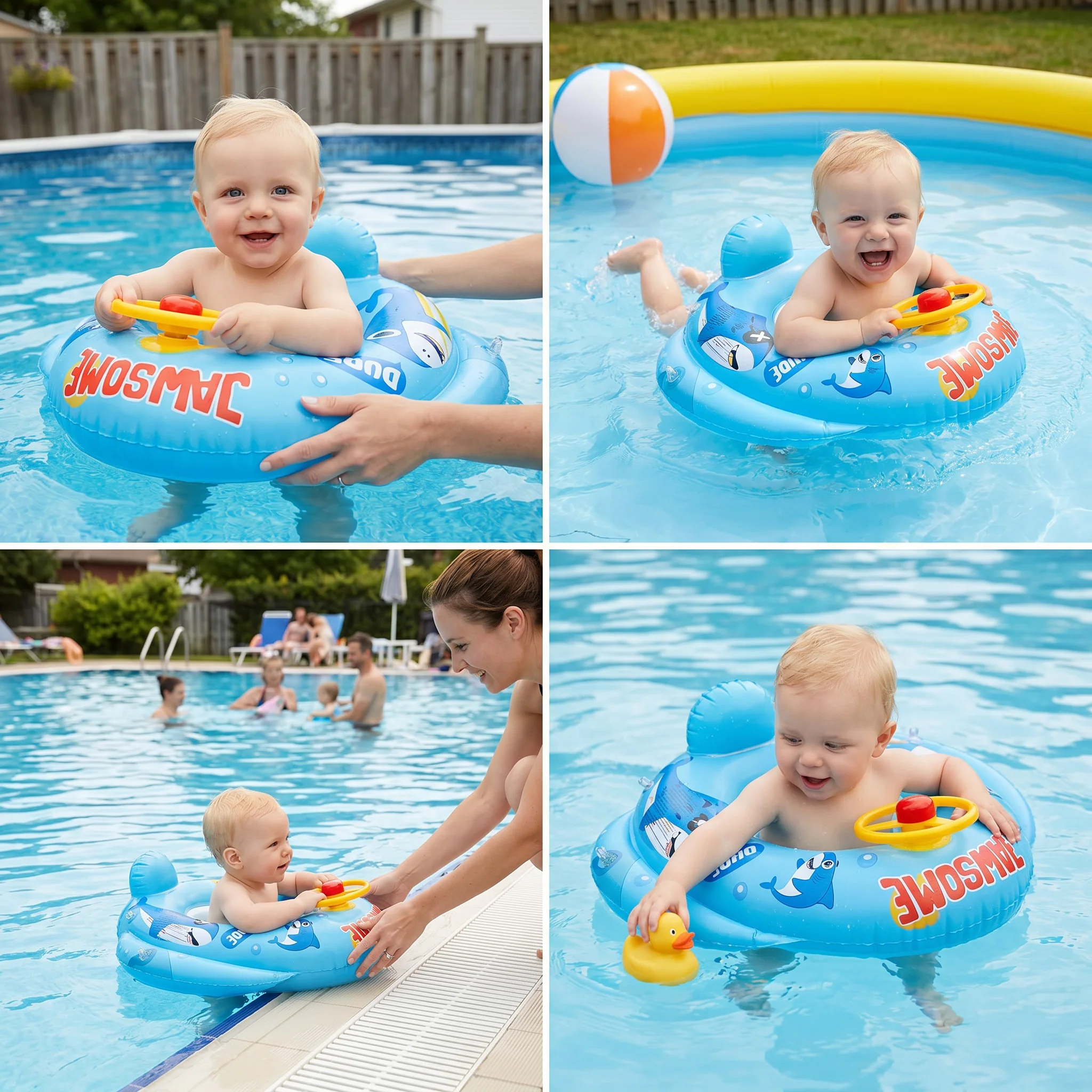 Inflatable baby swim ring with seat and steering wheel in a shark design - Image 4