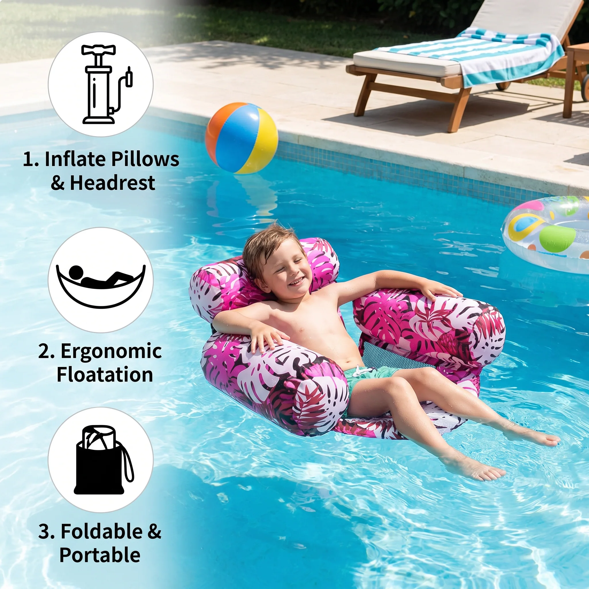 Inflatable Pool Hammock with Backrest – Foldable Water Lounge - Image 3