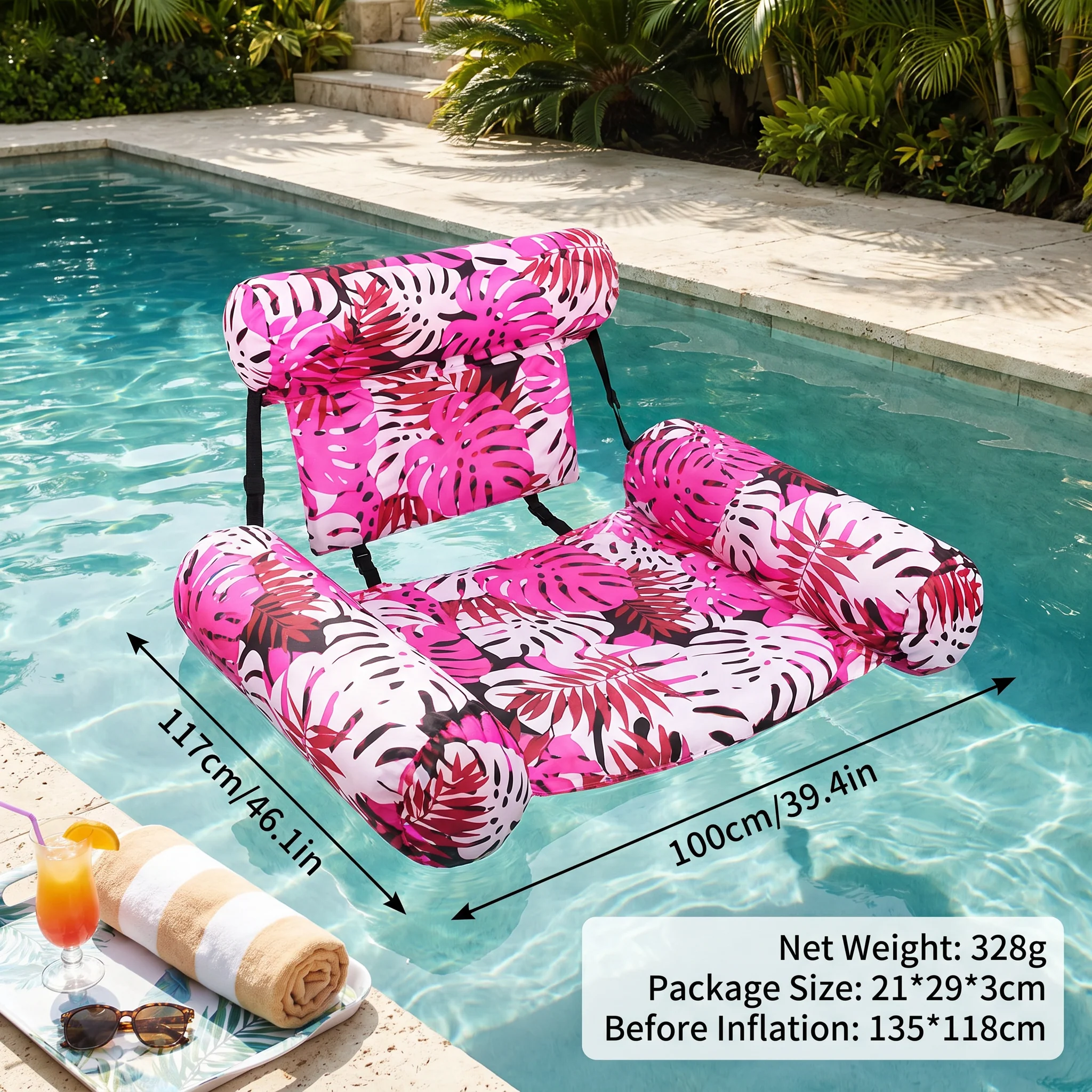 Inflatable Pool Hammock with Backrest – Foldable Water Lounge - Image 5