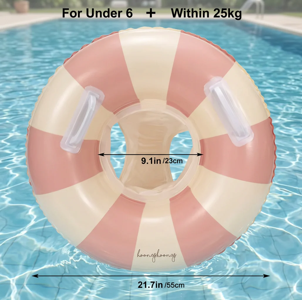 Inflatable Retro Striped Baby Swim Ring with Removable Sun Canopy – Secure Seat for 6–36 Months - Image 5