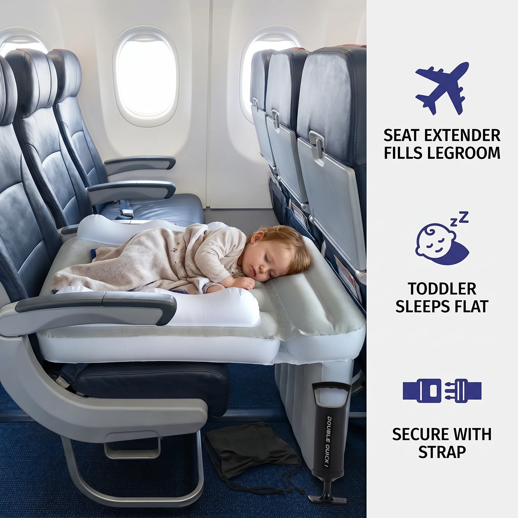 Inflatable Toddler Travel Bed with Seat Extender for Plane and Car - Image 3