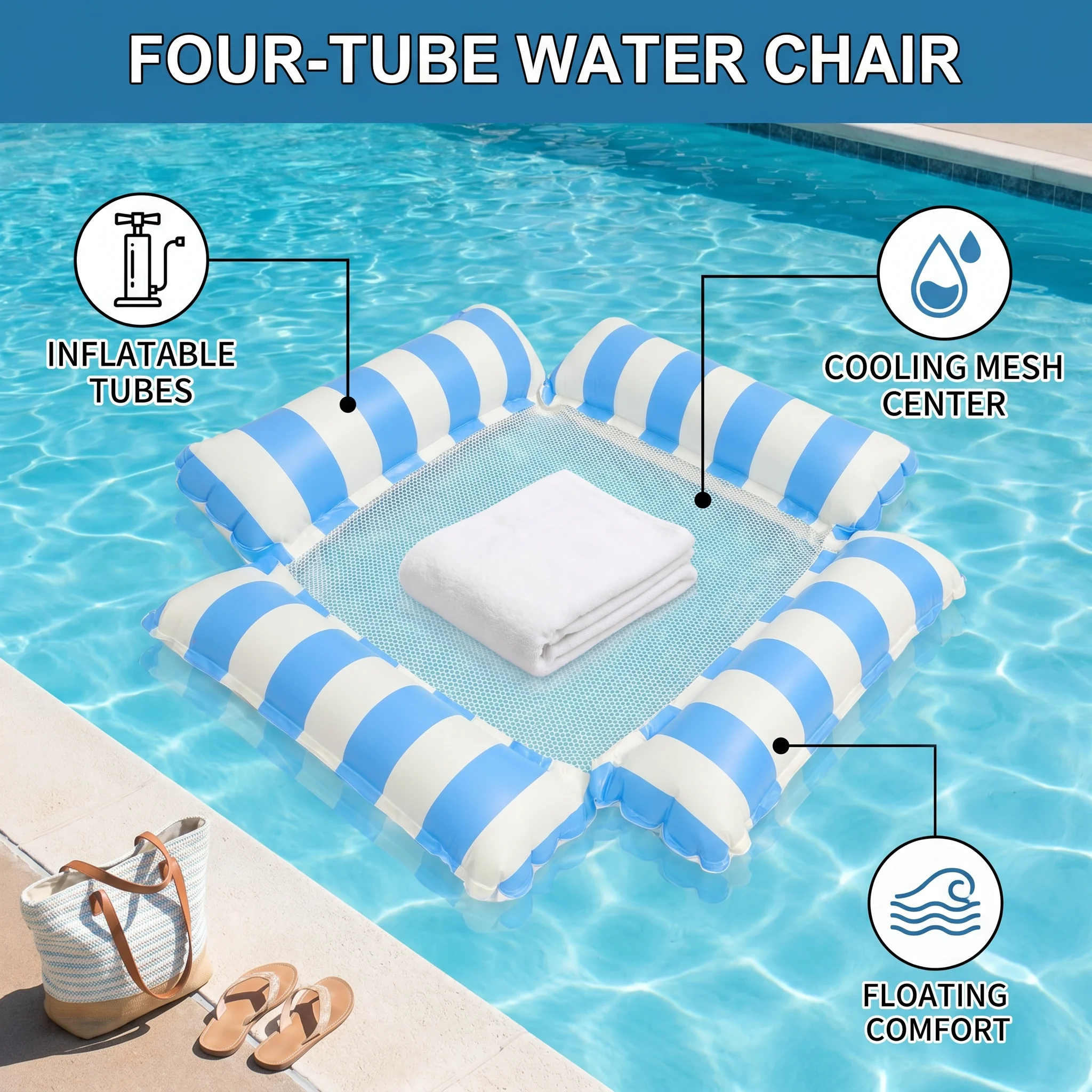 Inflatable water mat with mesh surface – comfortable pool and sun lounger - Image 3
