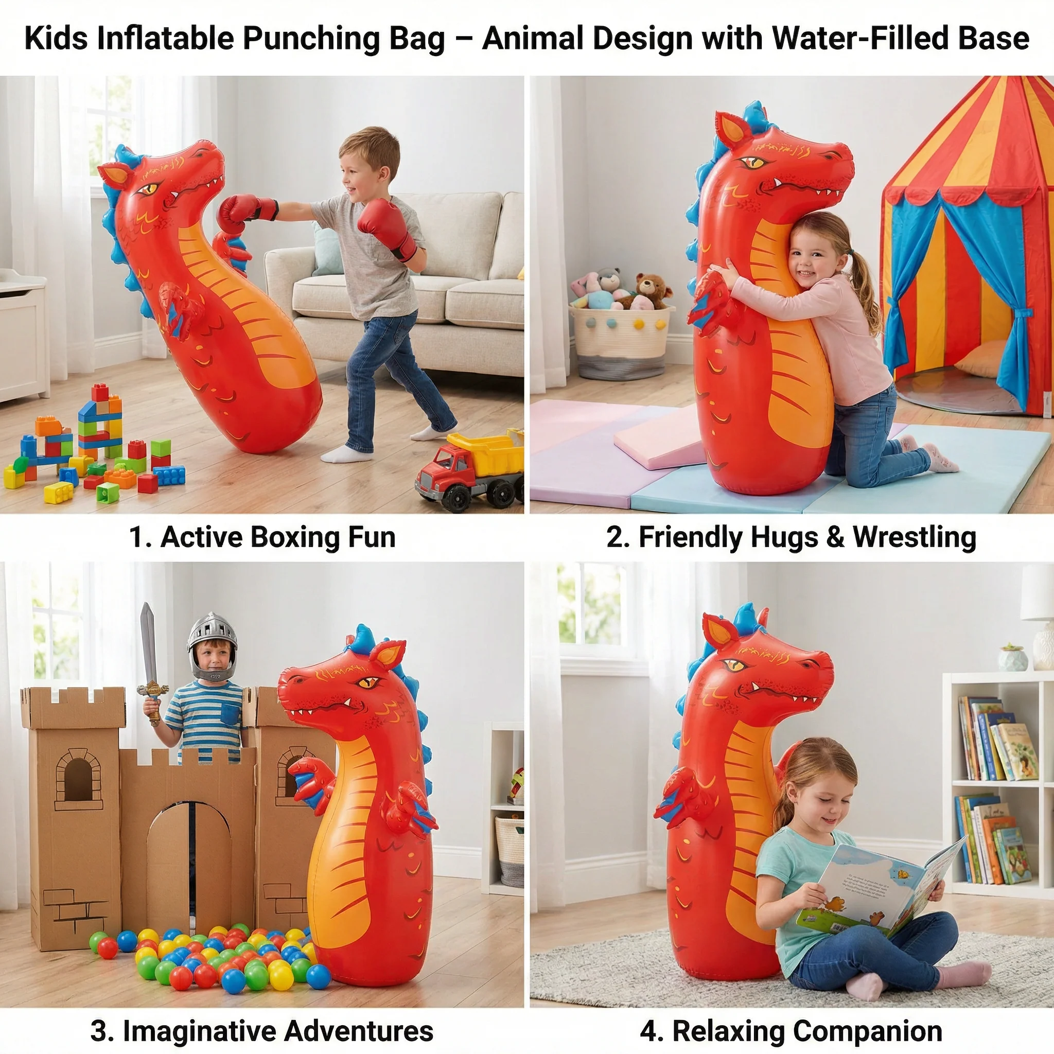Kids Inflatable Punching Bag – Animal Design with Water-Filled Base - Image 4
