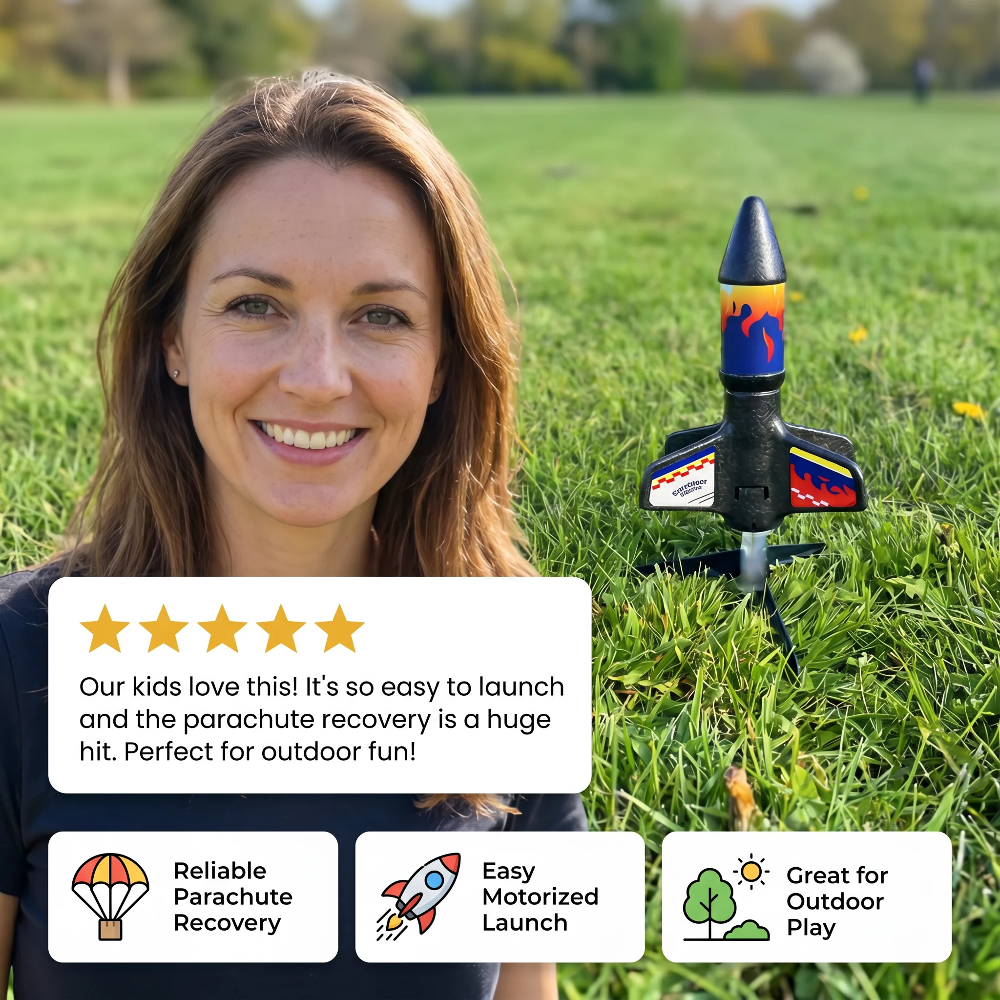 Kids Rocket Launcher with Parachute – Motorized Toy Rocket for Outdoor Adventures - Image 2