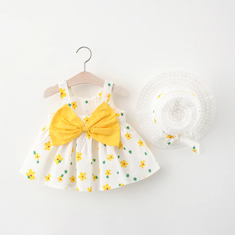 Korean Style 2-Piece Girls Dress Set – Floral Bow Strap Dress with Matching Hat - Image 10