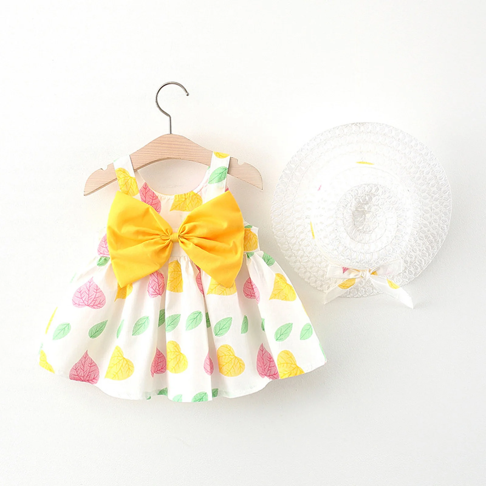 Korean Style 2-Piece Girls Dress Set – Floral Bow Strap Dress with Matching Hat - Image 11