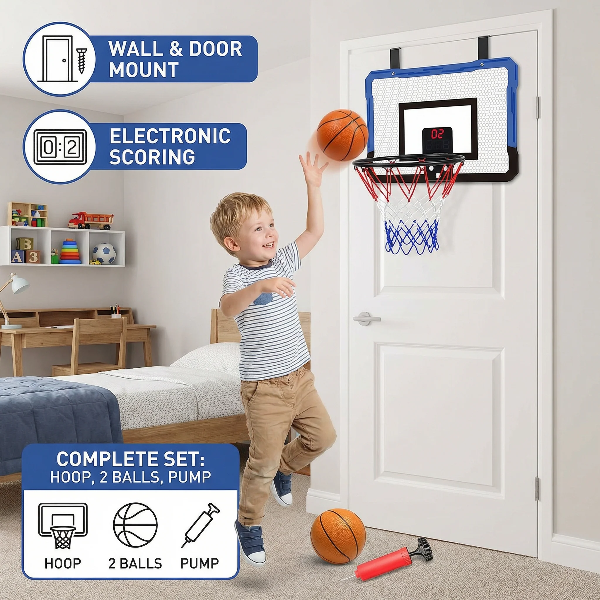 Mini Basketball Hoop for Kids – Wall & Door Mount Set - Image 3