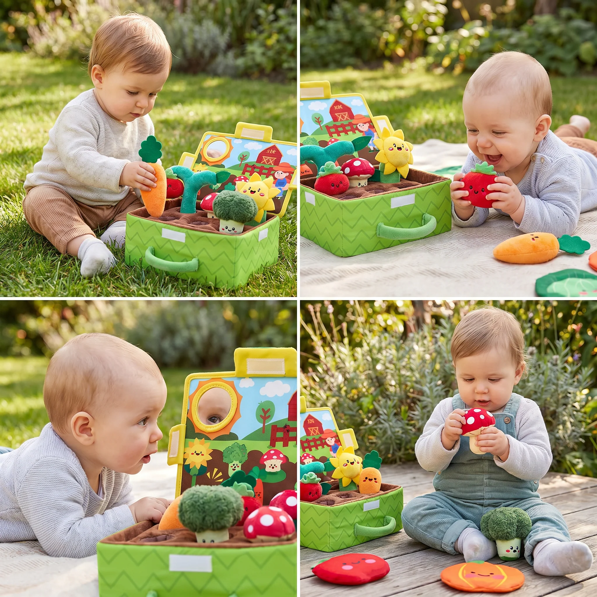 Montessori Garden Sensory Toy for Babies – Plush Fruit & Vegetable Set with Rattle, Mirror & Squeaker - Image 4