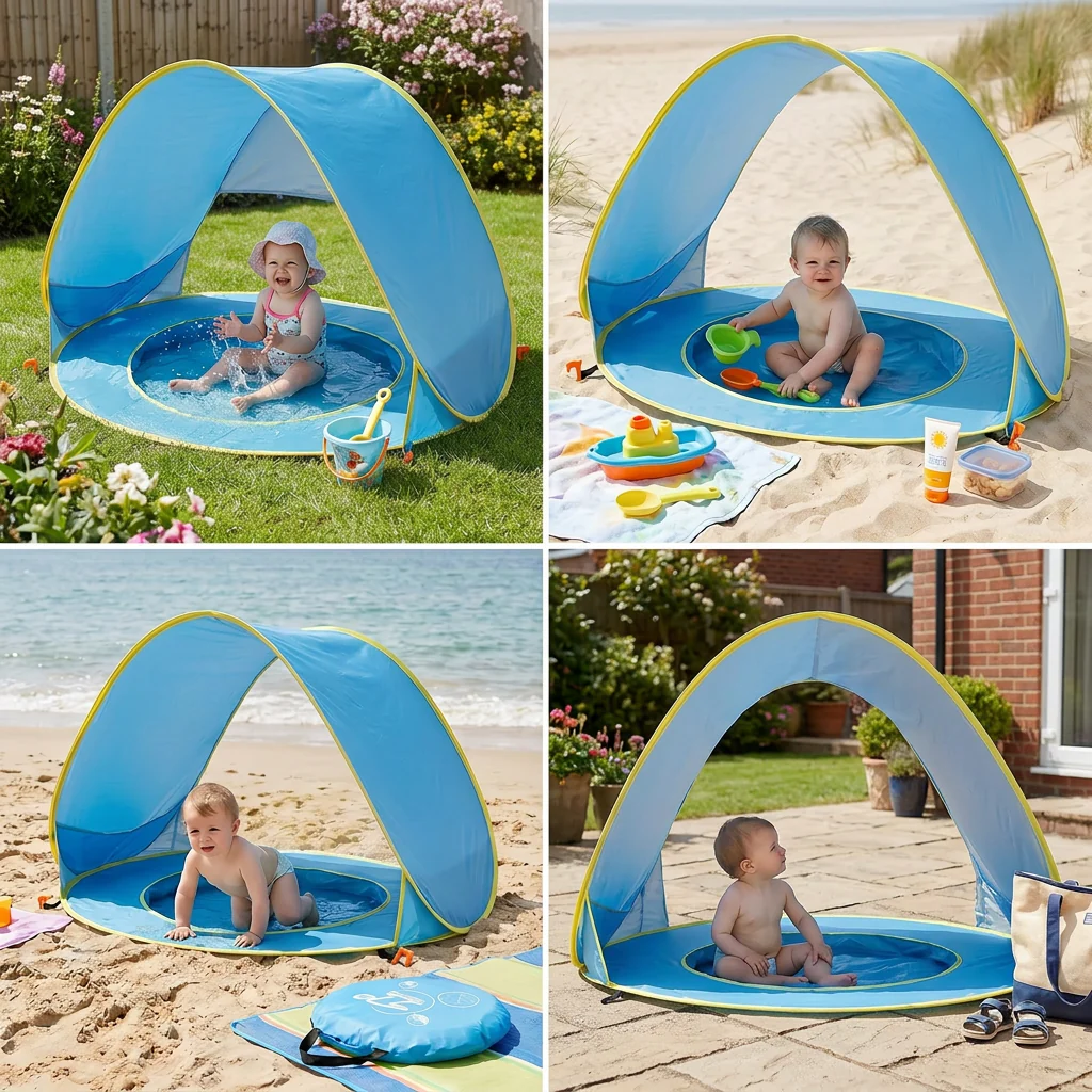 Pop-Up Baby Beach Tent with Built-In Pool & UV Protection – Portable Sun Shade for Kids - Image 5