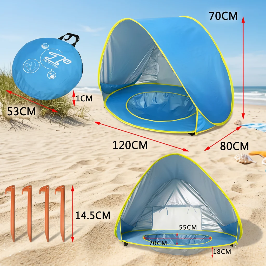 Pop-Up Baby Beach Tent with Built-In Pool & UV Protection – Portable Sun Shade for Kids - Image 6