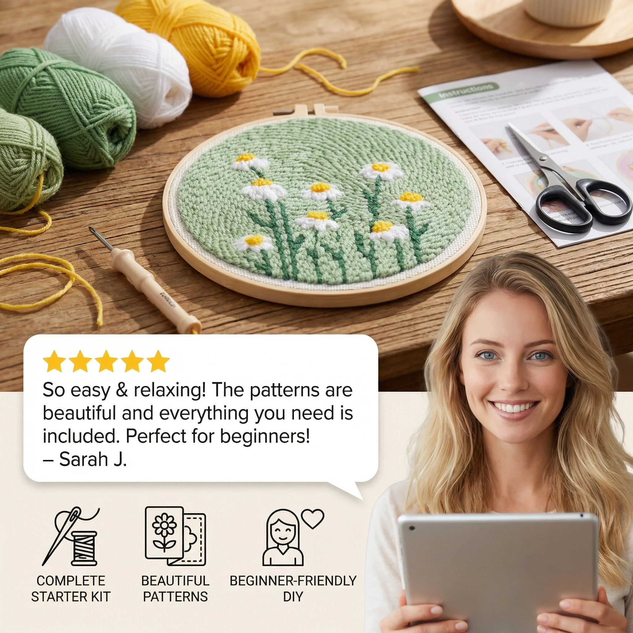 Punch Needle Embroidery Starter Kit – Beginner DIY Set with Beautiful Patterns - Image 2