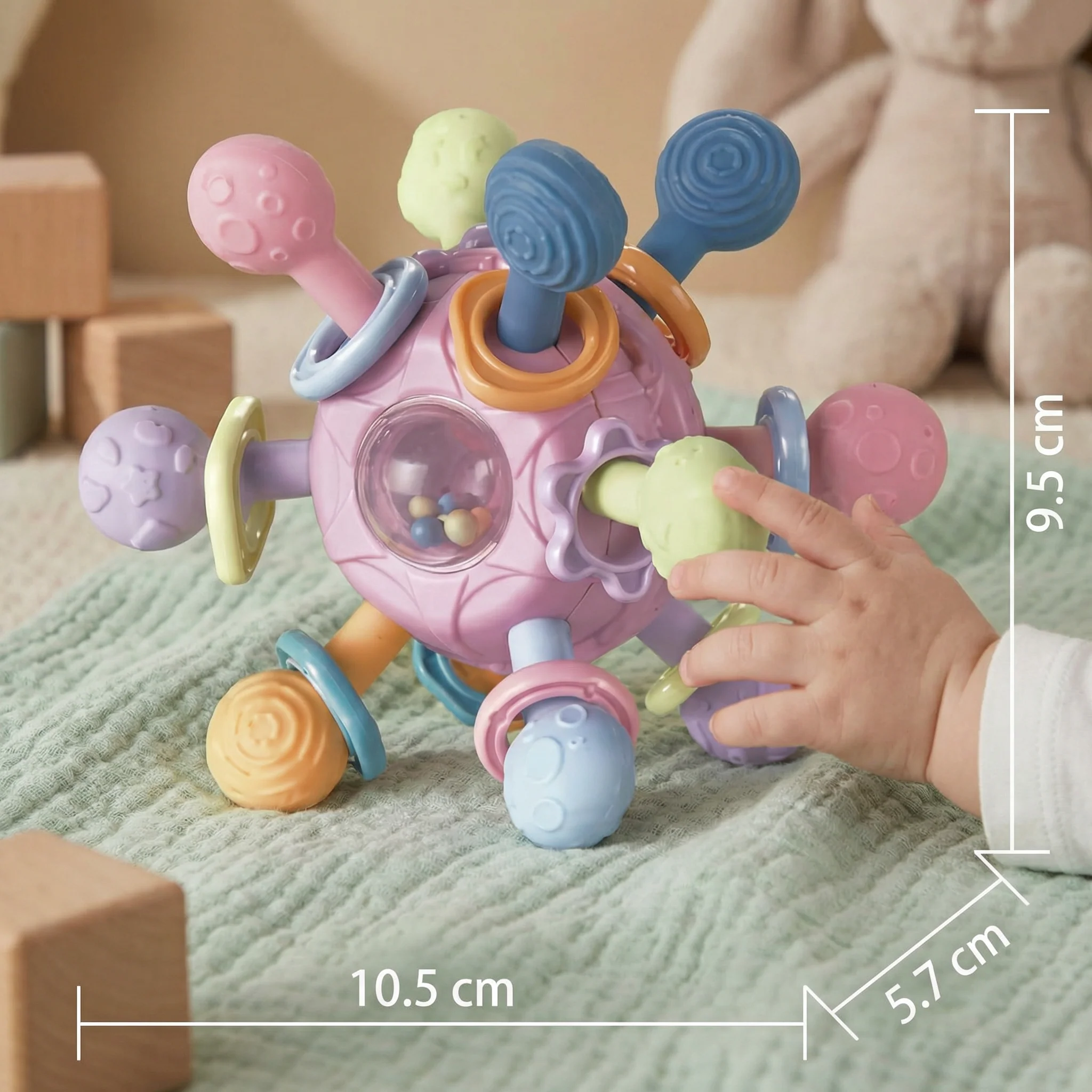 Sensory Baby Activity Ball with Silicone Teether and Rattle - Image 5
