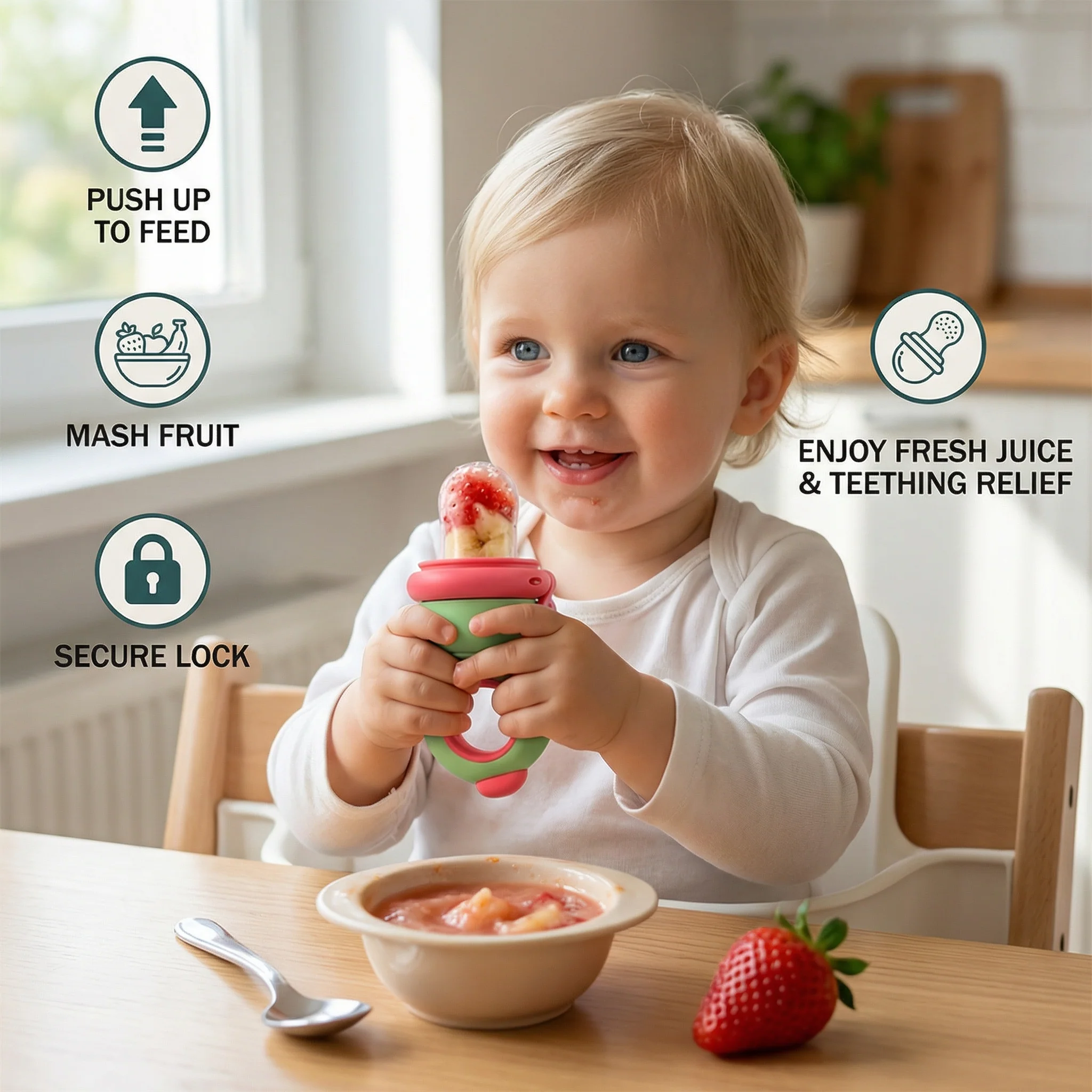 Silicone Baby Fruit Feeder & Teether with Push Mechanism - Image 3
