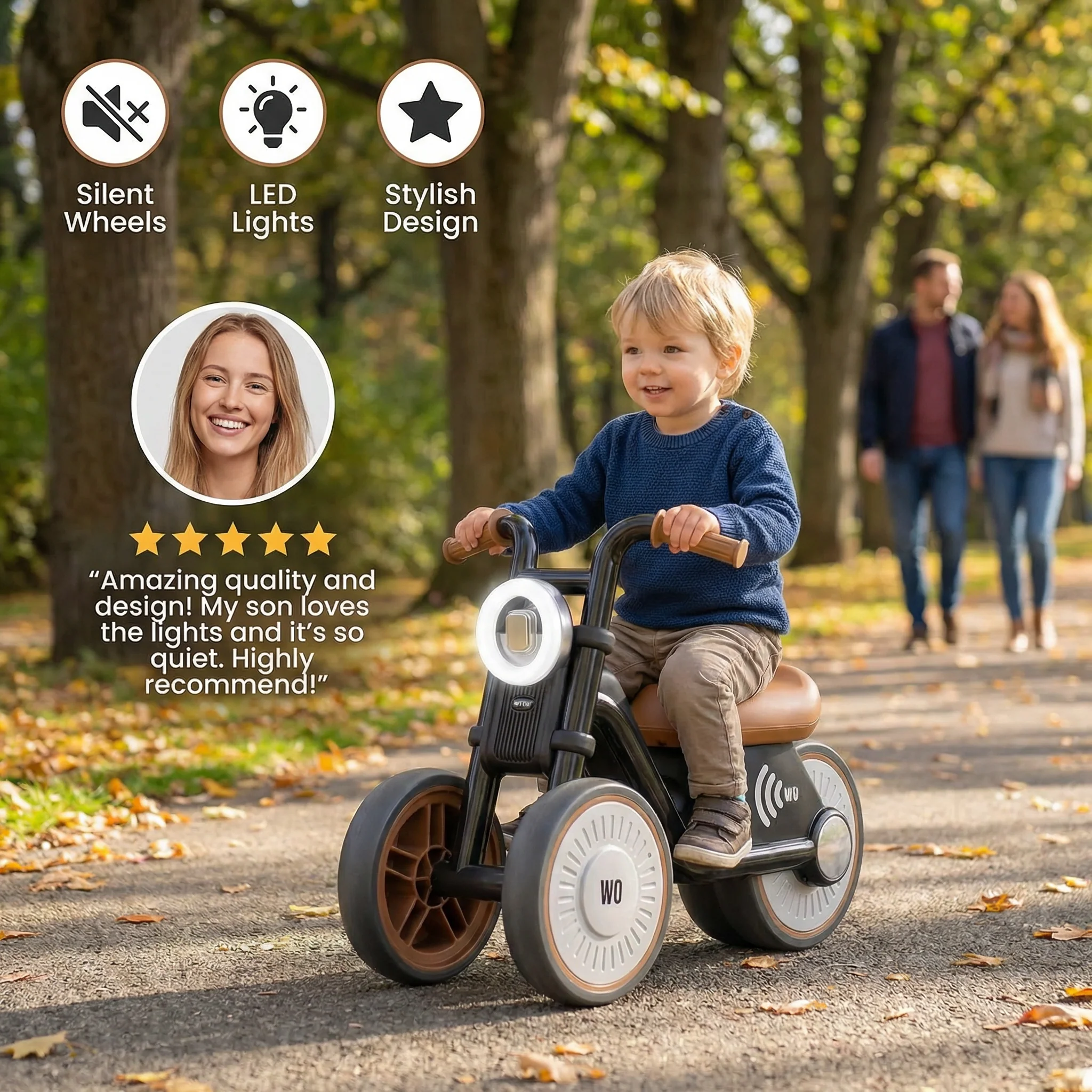 Stylish Kids Tricycle – Silent Wheels with LED Lights - Image 2