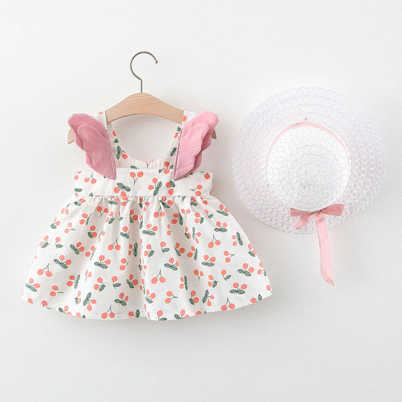 Summer 2-Piece Girls Dress Set – Cherry Print Korean Style Dress with Straw Hat - Image 7