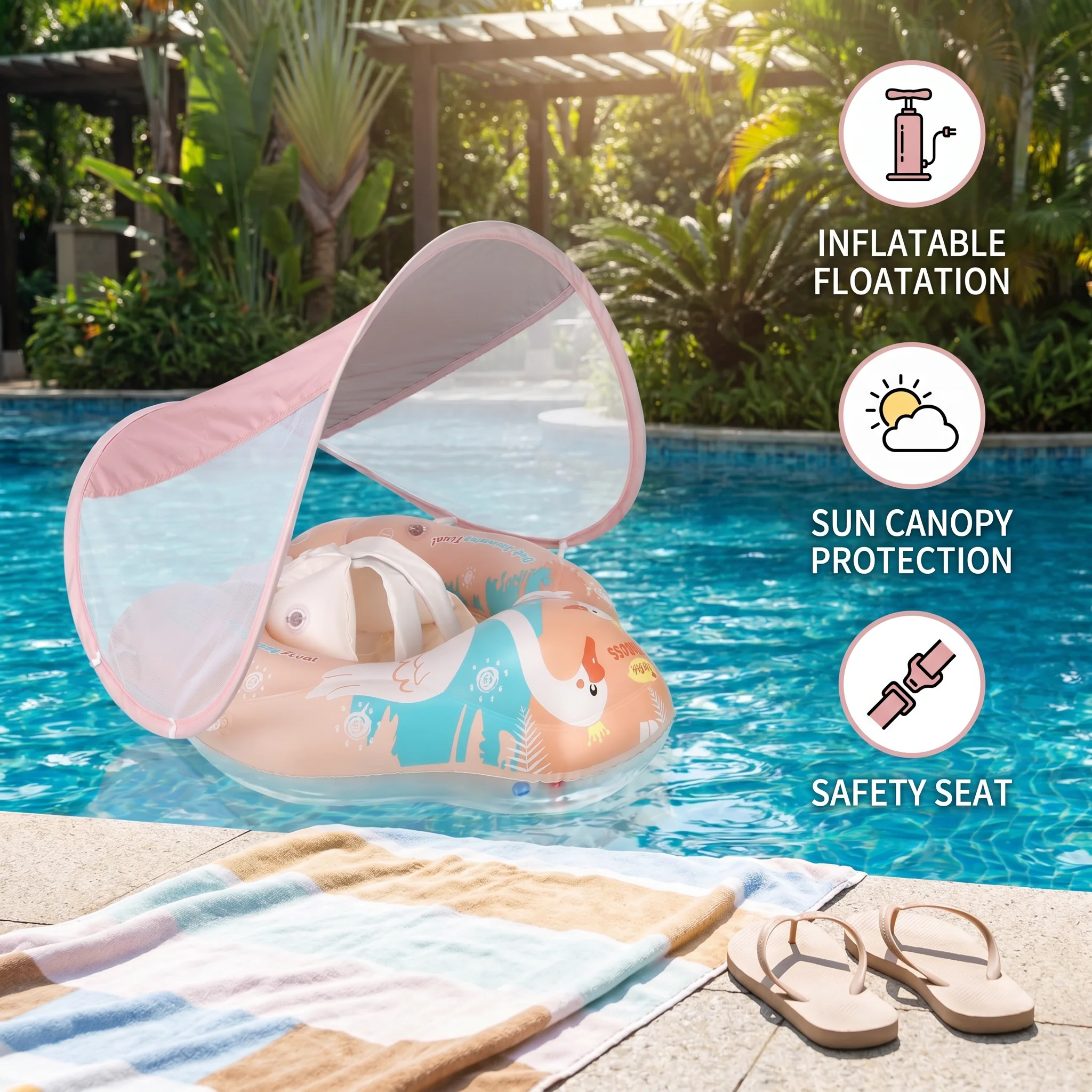 Swan Baby Swim Ring with Sun Canopy – Inflatable Safety Float Seat for Babies - Image 4